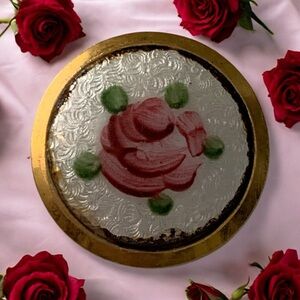 Vintage Guilloche Hand Painted Floral Brooch with Gold Edge